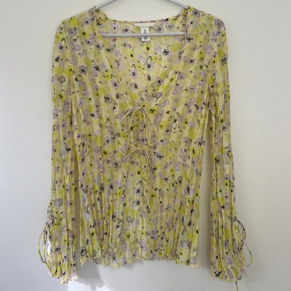Sheer Tie-Front Floral Blouse - Picture 1 of 4
